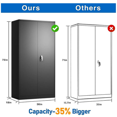 Majnesvon Metal Storage Cabinet, 72" Locking Metal Storage Cabinet, with 2 Doors and 4 Adjustable Shelves, for Storage Office, Garage, Home, Majnesvon