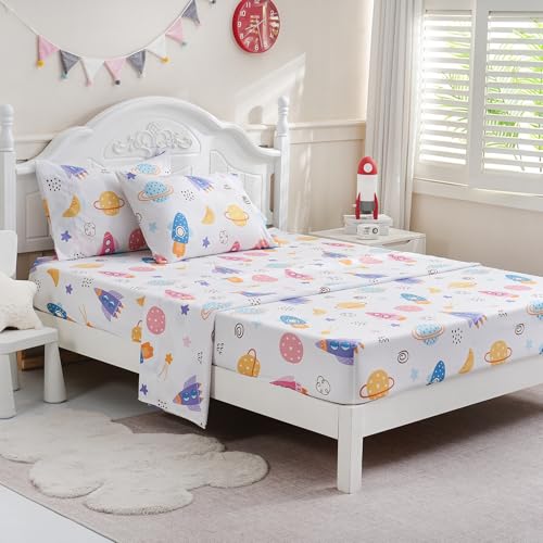 Ocharo Kids Boys Full Bed Sheets Space - Ultra-Soft Universe Sheet Set 4 Pieces - Cozy Breathable & Machine Washable - Rocket Spaceship Bedding Set for Boys Girls Teens & Toddlers Ocharo