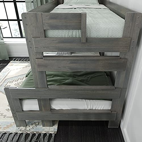 Max & Lily Twin-Over-Full Solid Wood Bunk Bed in Driftwood Finish Max & Lily