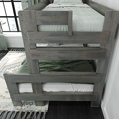 Max & Lily Twin-Over-Full Solid Wood Bunk Bed in Driftwood Finish - WoodArtSupply