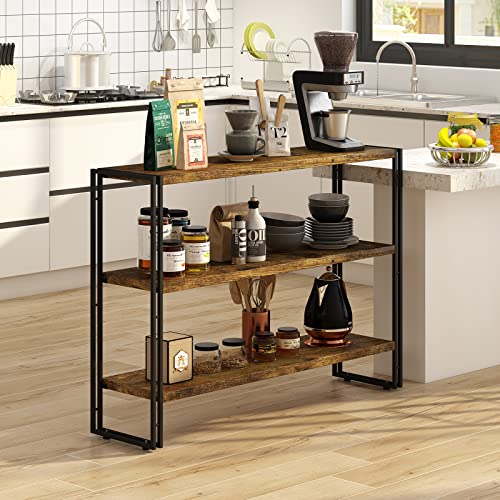 HCHQHS 3-Tier Rustic Wood and Metal Industrial Bookcase - 40in, for Home Office, Bedroom, Kitchen, Bathroom HCHQHS