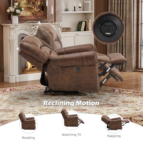 Bonzy Home Power Recliner Chair, Soft Faux Leather Recliner Chair with Thickened Padding and USB&Type-C Charging Ports, Classic Heavy Duty Single Reclining Sofa for Living Room, Nut Brown