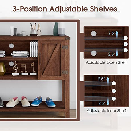 Giantex Buffet Sideboard, Farmhouse Wood Cupboard w/ 2 Storage Cabinets & 2-Tier Open Shelf, Spacious Countertop, Adjustable Shelves, Anti-Tipping, for Kitchen Living Room (Brown) Giantex