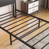 WDYLWFHW Twin Size LED Bed Frame with Storage Bookcase Headboard,Single Metal Platform Bed with Charging Station,No Box Spring Needed, Easy Assembly (Black, Twin) WDYLWFHW