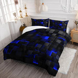 Nttopship Geometric Blue Black Comforter Set,Light Honeycomb 3 Piece Bedding Set King Size for Teen Boys,Modern Quilt Set Geometry Decor,Microfiber Lightweight 1 Comforter 2 Pillowcases All Season Nttopship