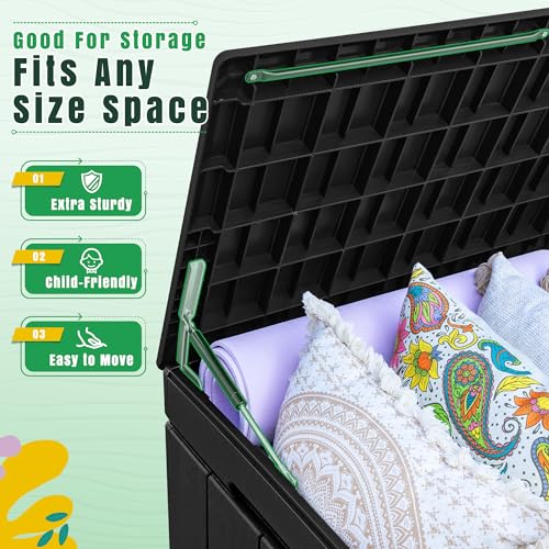 Greesum 82 Gallon Resin Deck Box Large Outdoor Storage for Patio Furniture, Garden Tools, Pool Supplies, Weatherproof and UV Resistant, Lockable, Black Greesum