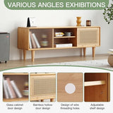 Welnow Rattan TV Stand for Up to 55 Inch, Mid Century Modern Bamboo Entertainment Center with 2 Cabinets & Adjustable Shelf, Storage Media Console Table for Living Room, Bedroom, Natural Welnow