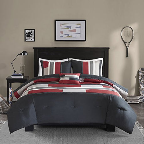 Comfort Spaces Casual Comforter Set Sporty Design, Vibrant Color, Active Lifestyle Boys Bedroom Décor, All Season Soft Microfiber Bedding Set, Decorative Pillow, Sham Black/Red Twin/Twin XL 3 Piece Comfort Spaces