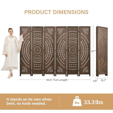 5.6 Ft Folding Room Divider, Portable Privacy Screen & Partition, No Assembly Required for Use as Cat Litter Box Cover, Clutter Hider, Room Separator, 6 Panels (Brown) Svimi