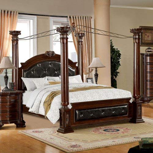 24/7 Shop at Home Kaylin Traditional Tufted Headboard Queen Bed, Brown Cherry