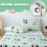 Yibeizi Twin Sheets Set Kids, Sage Green Panda Pattern Microfiber Single Bed Sheets, Cute Soft Oeko-Tex Extra Deep Pocket Sheets & Pillowcases Cooling Hypoallergenic Wrinkle Free Bedsheets Yibeizi