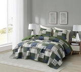 Chezmoi Collection Cedar 2-Piece Printed Patchwork Quilt Set, Green Navy Plaid Coverlet - Pre-Washed Microfiber Lightweight Bedspread for All Seasons, Twin Size Chezmoi Collection