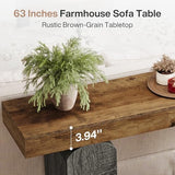 Tribesigns 63" Long Entryway Table, Farmhouse Console Table with 2 Arched Pedestal Legs, Wooden Sofa Console Behind The Couch for Entrance, Hallway, Living Room (Vintage Brown & Grey) Tribesigns