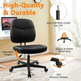 CLATINA Armless Home Office Chair, Small PU Leather Ergonomic Low Back Desk Chair with Lumbar Support and Wheels, Adjustable Height 360° Swivel Rolling Computer Task Chair, Black CLATINA