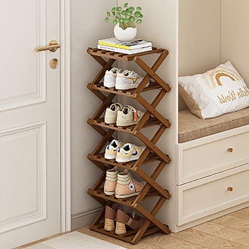 YYW Shoe Rack, Foldable Bamboo Shoes Shelf, Freestanding Shoe Storage Organiser for Entryway, Hallway, Bedroom, Closet (Brown, 6 Layers) YYW