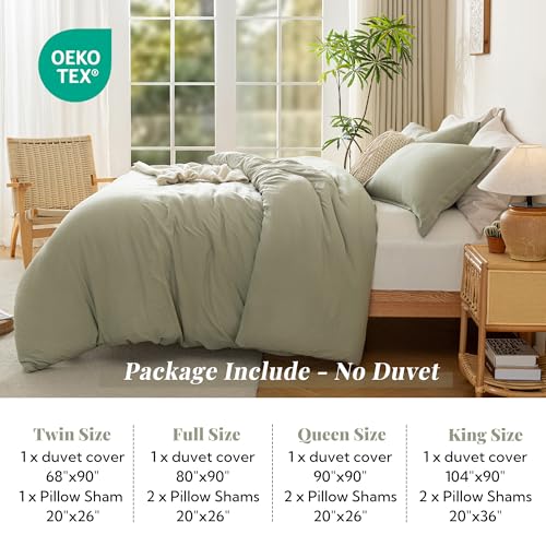 MILDLY Super Soft Duvet Cover - 100% Washed Microfiber October Mist Sage Comforter Cover Set 3 Pieces with Zipper Closure & Corner Ties (No Comforter) MILDLY