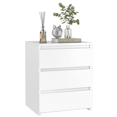FOTOSOK White Nightstand with 3 Drawers, White Bedside Table Night Stand for Bedroom with Cut-Out Handle, Sofa Side Table 3 Drawer Nightstand for Bedroom, 17.7W*15D*21.7H FOTOSOK