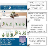 LEISURE ARTS Stamped Embroidery Tea Towels – 2 Pack Herbs Designs 17”x28” | Beginner Hand Embroidery Kit for Adults | Perle Edge Cotton Blend Towels w/DMC, Anchor & Coats Floss Guide