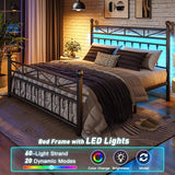 EnHomee 54" Metal King Bed Frame with Tall Headboard & Footboard, LED Light King Bed Frame, Strong Metal Slats Support and Noise-Free Design with Under Bed Storage/No Box Spring Needed/Black EnHomee