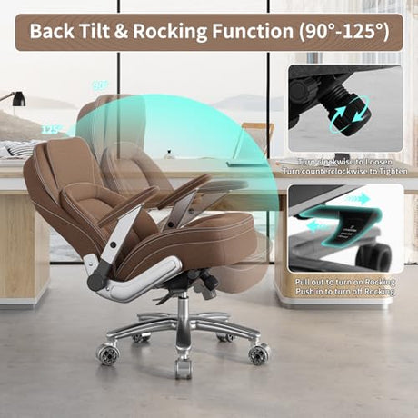 Big and Tall Office Chair, 600lbs Heavy Duty Desk Chair with 5D Arms, Adjustable Lumbar Support & Height, Tilt Function, Fabric High Back Ergonomic Executive Computer Chair with 3'' Casters CoziCradle