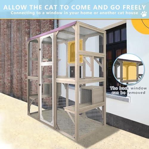 Ketive Catio Outdoor Cat Enclosure Cat Catio Cat House, Cat Cage Condo Indoor Playpen Kitty House Shelter with Multi Platforms, Waterproof Roof, Pull-Out Tray (59" L x 29.5" W x 67.7" H) - WoodArtSupply