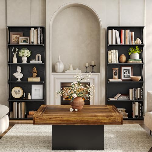LITTLE TREE 5-Tier Bookcase, 70.8" Tall Open Bookshelf with Unique Curved-Edge Design, Modern Display & Storage Rack, Floor Standing Shelves for Home Office, Living Room, Bedroom, Studies, Black LITTLE TREE