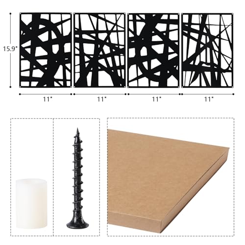 Bdor Decorative Metal Panels, Set of 4, 10.98" x 15.94", Modern Geometric Design, Black Metal Wall Art, Room Dividers, Architectural Elements for Home and Office Décor Bdor