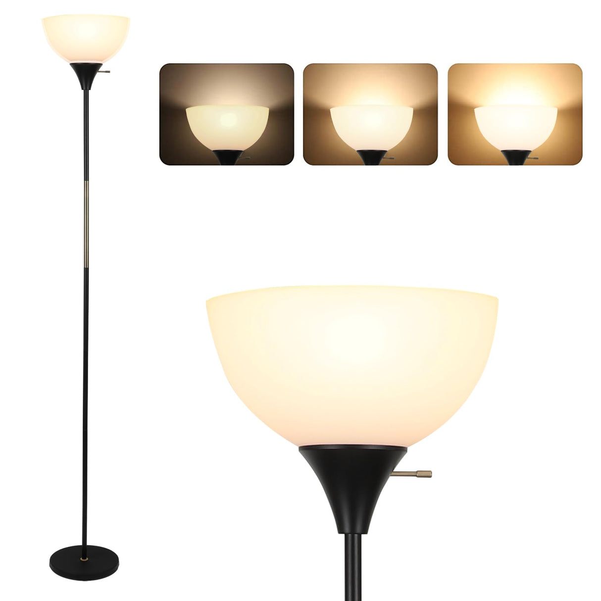 Floor Lamp, Dimmable Standing Lamp, 3 Levels Brightness Led Floor Lamp Rotary Switch Floor Lamps Modern Industrial Lamp with Shade, Tall Lamps for Living Room Bedroom Office Dining Room (Black) LALISU