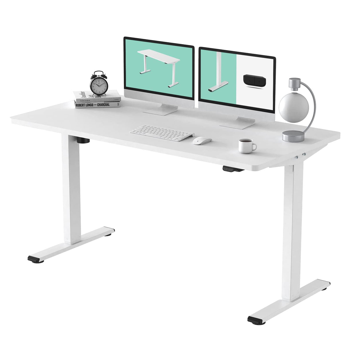 FLEXISPOT EC1 Electric White Standing Desk Whole Piece 55 x 28 Inch Desktop Adjustable Height Desk Home Office Computer Workstation Stand up Desk (White Frame + 55" White Top) FLEXISPOT