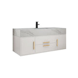 Weibath 39" White Floating Bathroom Vanity Set Stone Top Wall Mounted Bathroom Cabinet Weibath