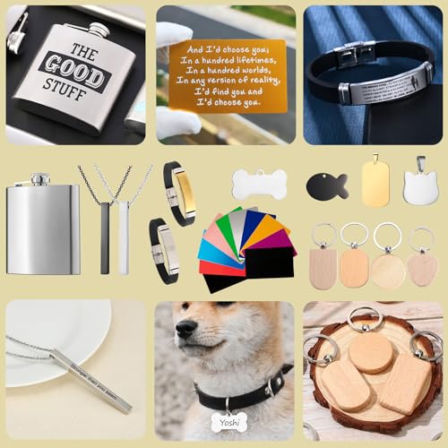 144 PCS Laser Engraving Material Kit, 29 Kinds of Laser Engraving Supplies Including Acrylic, Wood, PU Leather, Glass, Metal, Rock, Fabric, Rubber Materials for Laser Cutter Engraver Mossaestheticoy