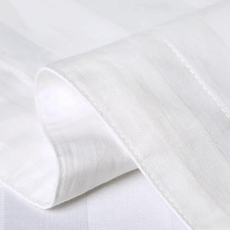 Amolavet Hotel Bedding Duvet Cover Full Size Cotton White Satin Striped Textured with Zipper - Duvet Cover Full 3 Pcs Set 79x90 - Comforter Cover/Quilt Cover Full Size Amolavet