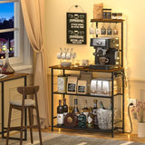 3IngSeagulls 4-Tier Bakers Rack with Power Outlet, 33 Inch Kitchen Microwave Stand with 6 S-Shaped Hooks, Coffee Bar Station with Adjustable Shelf, Rustic Brown