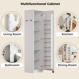 IRONCK Narrow Kitchen Pantry Storage Cabinet, 72" Slim Single Door with 6 Adjustable Shelves, Door Rack and Wheels, Space Saving Freestanding Storage Floor Cabinet for Small Place, White IRONCK