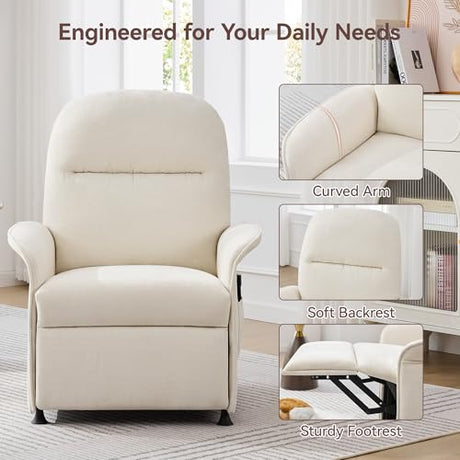 Power Recliner Chair for Adults, Electric Recliner with Curved Arms & Side Storage Pockets, Ergonomic Adjustable Reclining Chair for Living Room Bedroom, Chenille Beige CACFTII