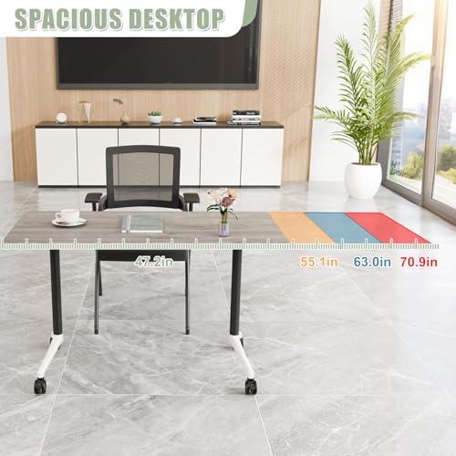 6Pack Mobile Conference Table Modular Meeting Training Tables Foldable Conference Room Tables with Wheels Modern Large Folding Office Table with Flip Top Desktop for 4-16 (6, Grey, 47in) YLMYXB