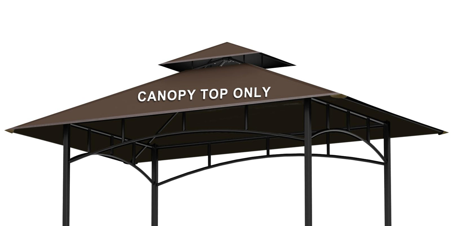 Grill Gazebo Replacement Canopy Top - AONEAR 5'x8' Outdoor BBQ Tent Roof Cover Double Tiered Outdoor Grill Shelter Fit for Model L-GG001PST-F (Brown)