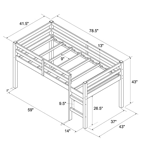 DHP Milton Junior Twin Loft Bed - Space-Saving Grey Design for Kids - WoodArtSupply