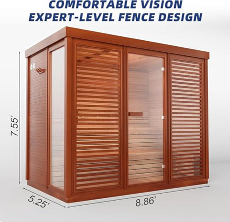 AURGOD Customize Outdoor Red Cedar Steam $ Infrared Saunas 3-8 Person, Wood Burning Stove or ETL Harvia Heater, Dual System Sauna 220V, with Rock, Bluetooth Speaker APP Control(0-195℉) AURGOD