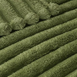 Exclusivo Mezcla Twin Size Flannel Fleece Blanket, Super Soft Striped Jacquard Bed Blanket, Lightweight Fuzzy Cozy for All Seasons, 60x80 Inches, Olive Green Exclusivo Mezcla