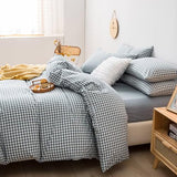 mixinni Blue Gingham Comforter Set King, Plaid Comforter Set 3 Pieces 1 Blue Grid Comfoter with 2 Pillow Cases for All Seasons, Soft Fluffy Modern Grid Pattern Printed Bedding-King Size mixinni