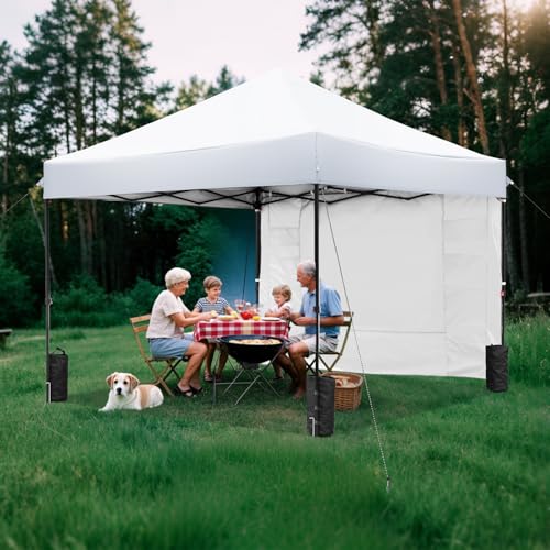White 10x10 FT Pop Up Canopy Tent with 1 Sidewall, Heavy Duty Canopy for Outdoor, Commercial Instant Gazebos, for Party, Patio, by Kendane. Kendane