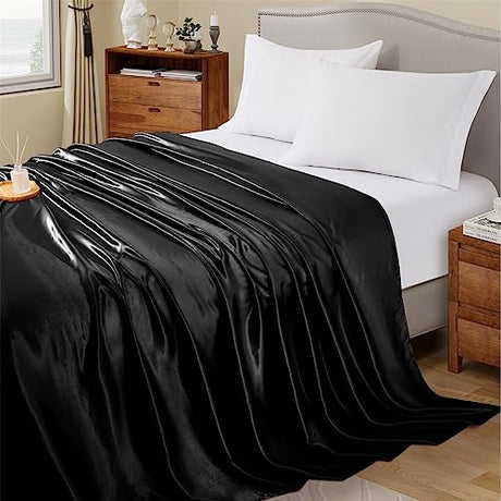 Ersmak Satin Flat Sheet Only, Single Flat Sheet Full, Luxury & Ultra Soft Silky Bedding Top Sheet for Full Mattress - Black Ersmak