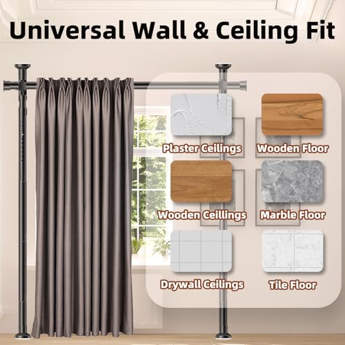 Room Divider, Tension Curtain Rod No Drilling,4-10ft(H) 28-140inch(W) Wall Divider for Room Separation, Heavy Duty Room Partition Separator, Adjustable Folding Privacy Screens,Black Daurore paw