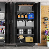 Greenvelly 73" Rolling Storage Cabinet,Black Metal Garage Cabinet with Locking Doors and 4 Adjustable Shelves for Home,Kitchen,Office,Warehouse(32" W x 16" D,Wheels) Greenvelly
