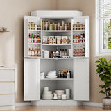 Gyfimoie Corner Cabinet,Kitchen Pantry Storage Cabinet,Freestanding Buffet Hutch with 4 Doors and Shelves,Tall Food Pantry Farmhouse Furniture with Side Rack for Kitchen Dining Room (White) Gyfimoie