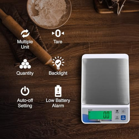 Polit Digital Kitchen Scale KT-66 30lb/13kg｜0.05oz/1g Precision Food Scale with LCD Display｜Battery or Plug-in｜Stainless Steel Top｜Grams, Ounces, Pounds｜5 Units for Baking, Farming & Shipping Scale POLIT