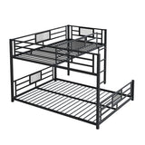 Merax L-Shaped Metal Twin Over Full Size Bunk Bed, with Staircase, Loft Platform Save Space No Box Spring Required, Black Merax