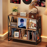 Welfuturer Large 3 Tier Record Player Stand Turntable Stand with Vinyl Storage Holds up to 300+ Albums Mid-Century Record Player Cabinet Table for Vinyl Records with 4 Dividers for Living Room (Brown) Welfuturer