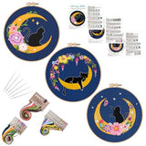 Louise Maelys 3 Sets Cat Moon Embroidery Kits for Beginners with Floral Pattern, Cross Stitch Kit for Adults, DIY Needlepoint for Starter